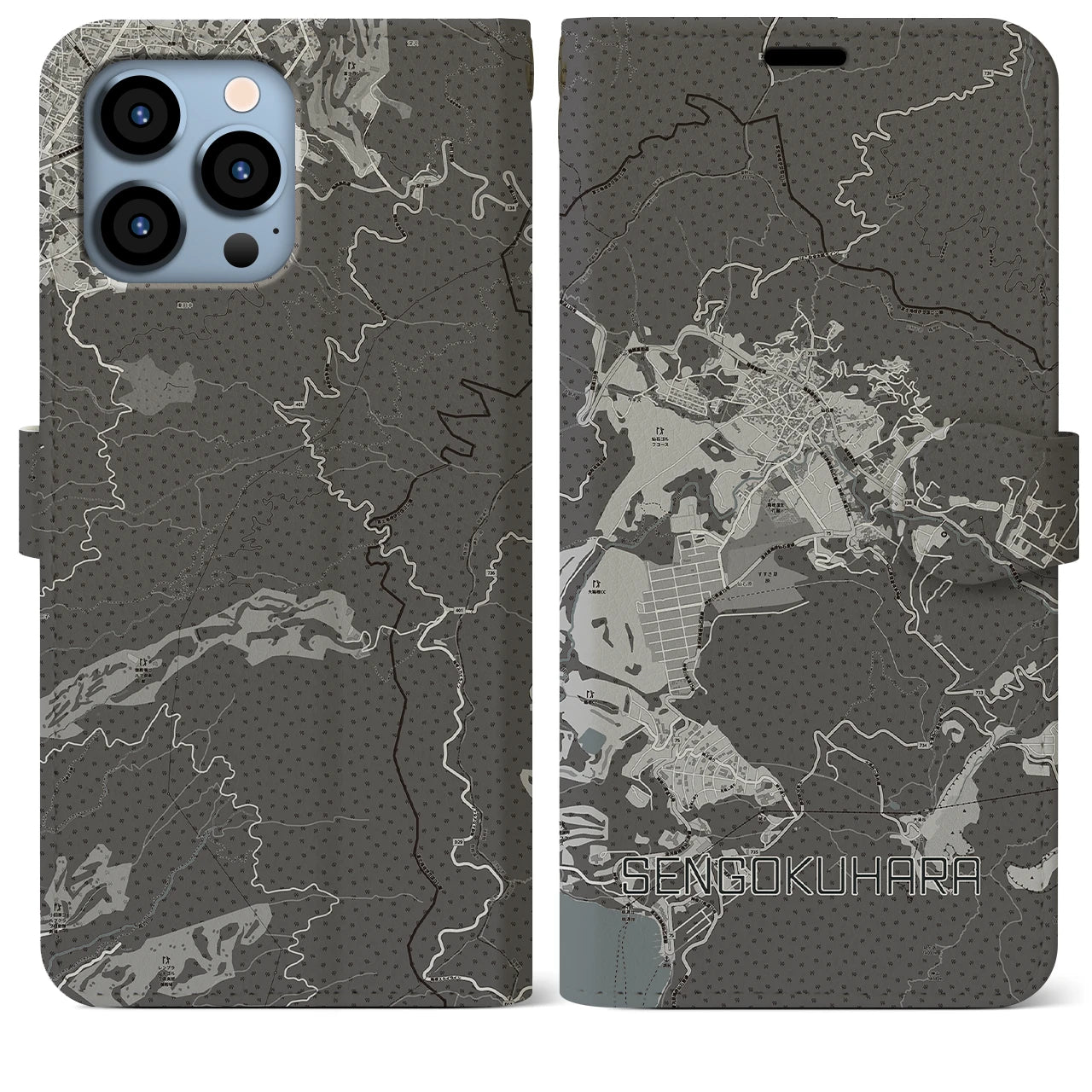 【仙石原(神奈川県)】地図柄iPhoneケース(手帳タイプ)モノトーン・iPhone 13 Pro Max 用