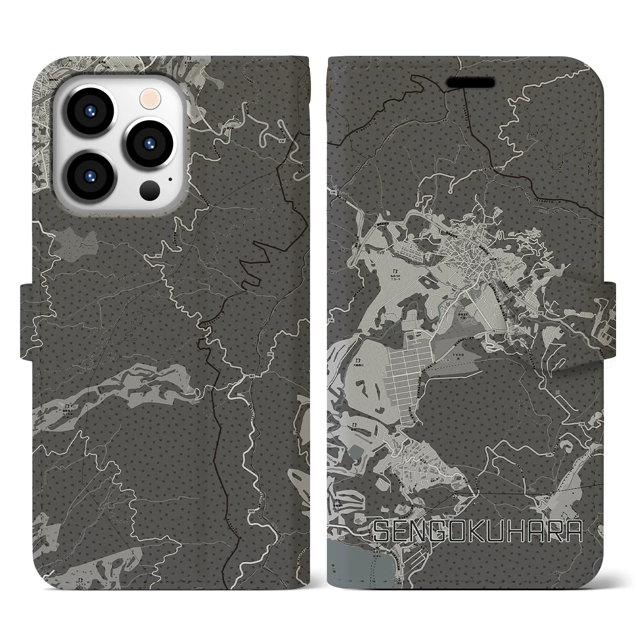 【仙石原(神奈川県)】地図柄iPhoneケース(手帳タイプ)モノトーン・iPhone 13 Pro 用