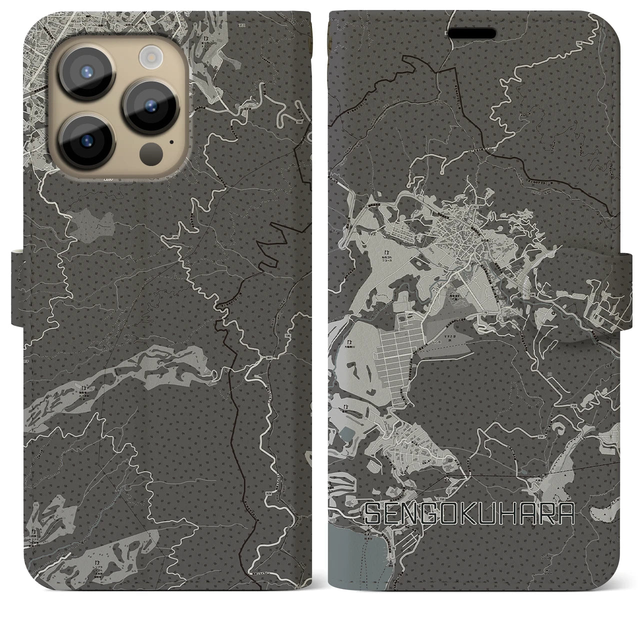 【仙石原(神奈川県)】地図柄iPhoneケース(手帳タイプ)モノトーン・iPhone 14 Pro Max 用