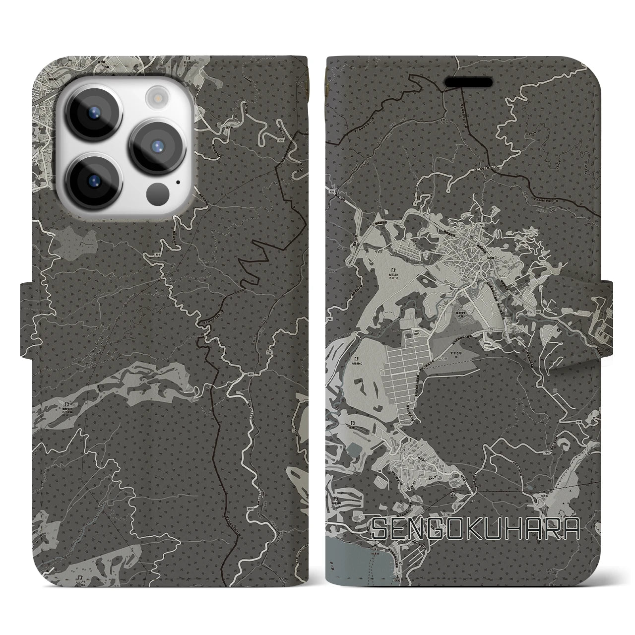 【仙石原(神奈川県)】地図柄iPhoneケース(手帳タイプ)モノトーン・iPhone 14 Pro 用