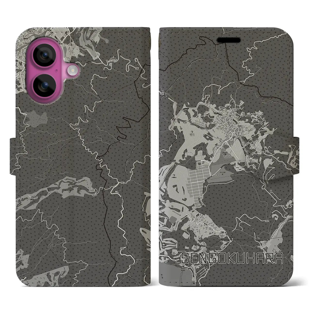 【仙石原(神奈川県)】地図柄iPhoneケース(手帳タイプ)モノトーン・iPhone 16 Pro 用