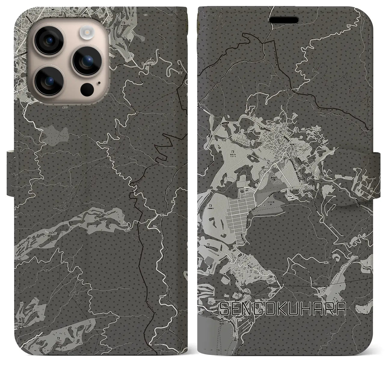 【仙石原(神奈川県)】地図柄iPhoneケース(手帳タイプ)モノトーン・iPhone 16 Plus 用