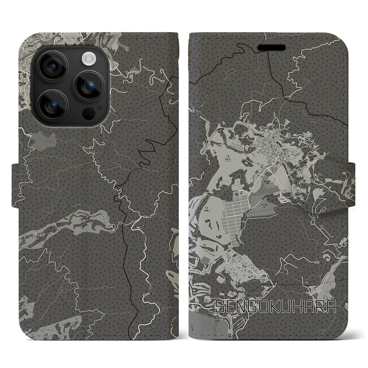 【仙石原(神奈川県)】地図柄iPhoneケース(手帳タイプ)モノトーン・iPhone 16 用