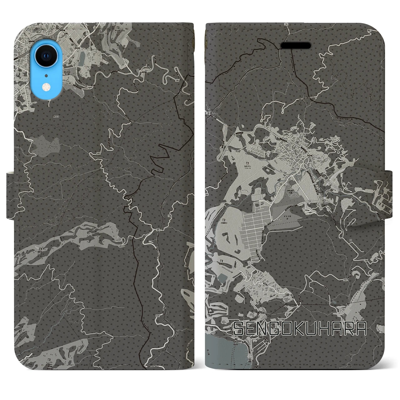 【仙石原(神奈川県)】地図柄iPhoneケース(手帳タイプ)モノトーン・iPhone XR 用