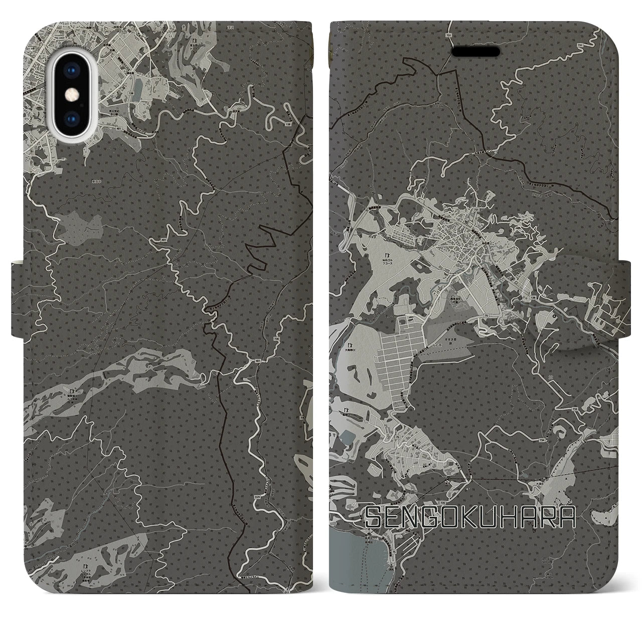 【仙石原(神奈川県)】地図柄iPhoneケース(手帳タイプ)モノトーン・iPhone XS Max 用