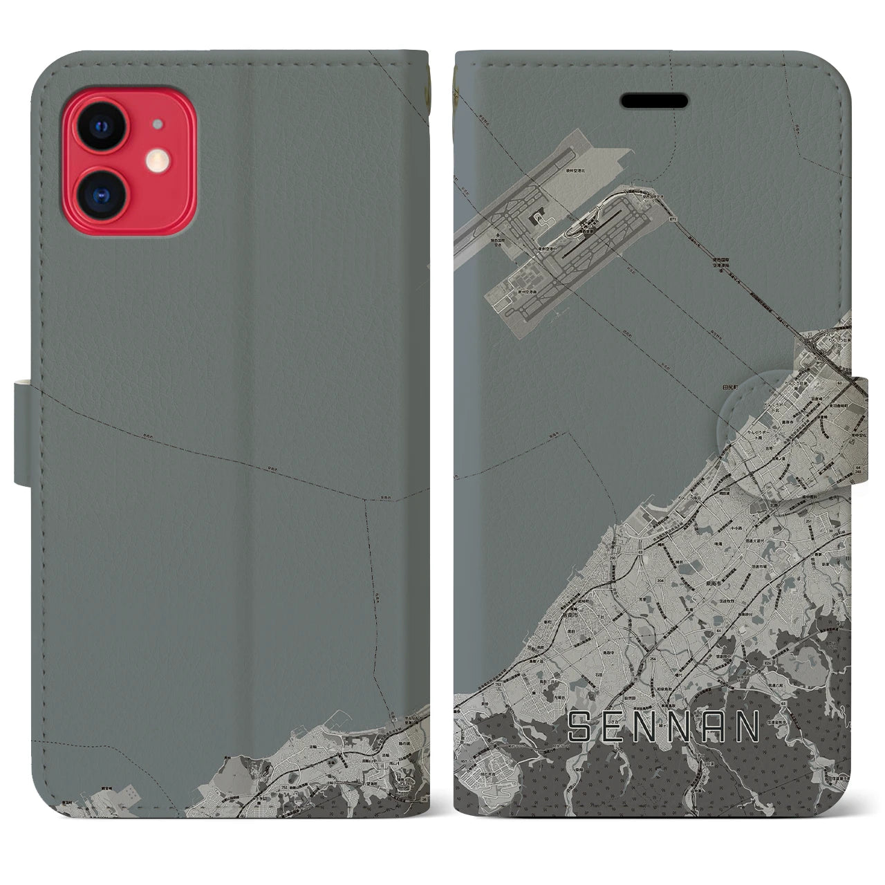 【泉南(大阪府)】地図柄iPhoneケース(手帳タイプ)モノトーン・iPhone 11 用