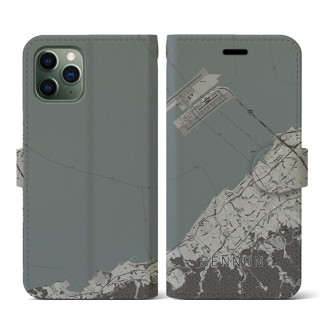 【泉南(大阪府)】地図柄iPhoneケース(手帳タイプ)モノトーン・iPhone 11 Pro 用