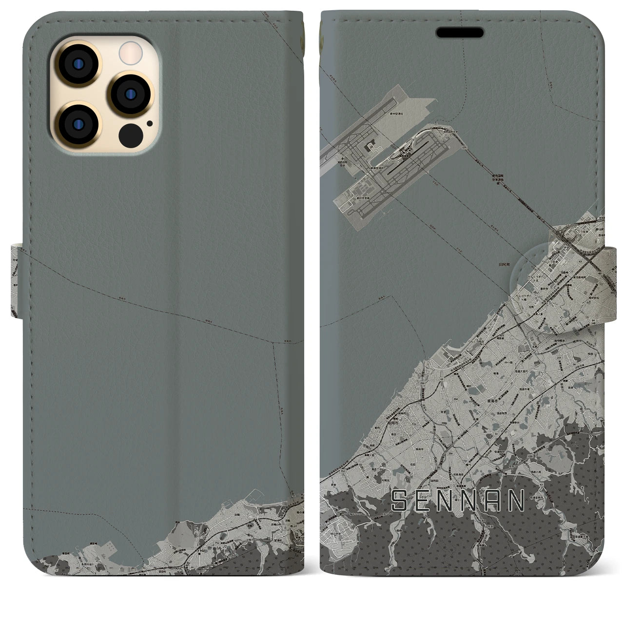 【泉南(大阪府)】地図柄iPhoneケース(手帳タイプ)モノトーン・iPhone 12 Pro Max 用
