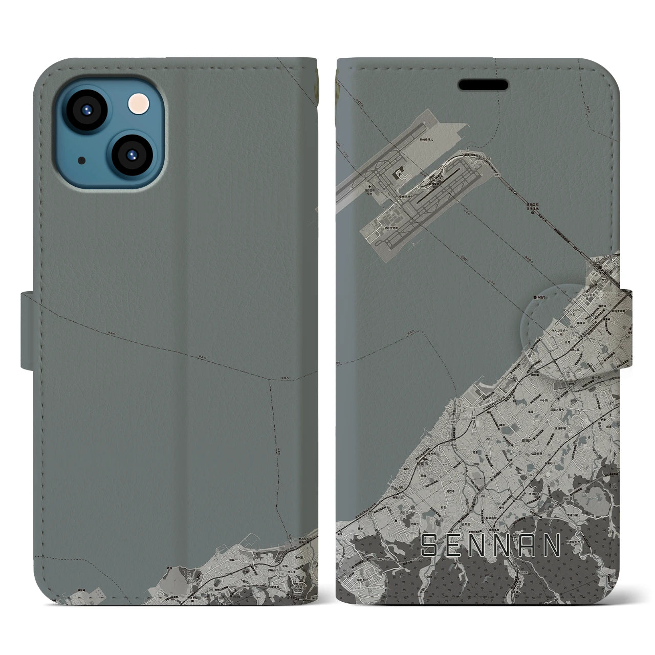 【泉南(大阪府)】地図柄iPhoneケース(手帳タイプ)モノトーン・iPhone 13 用