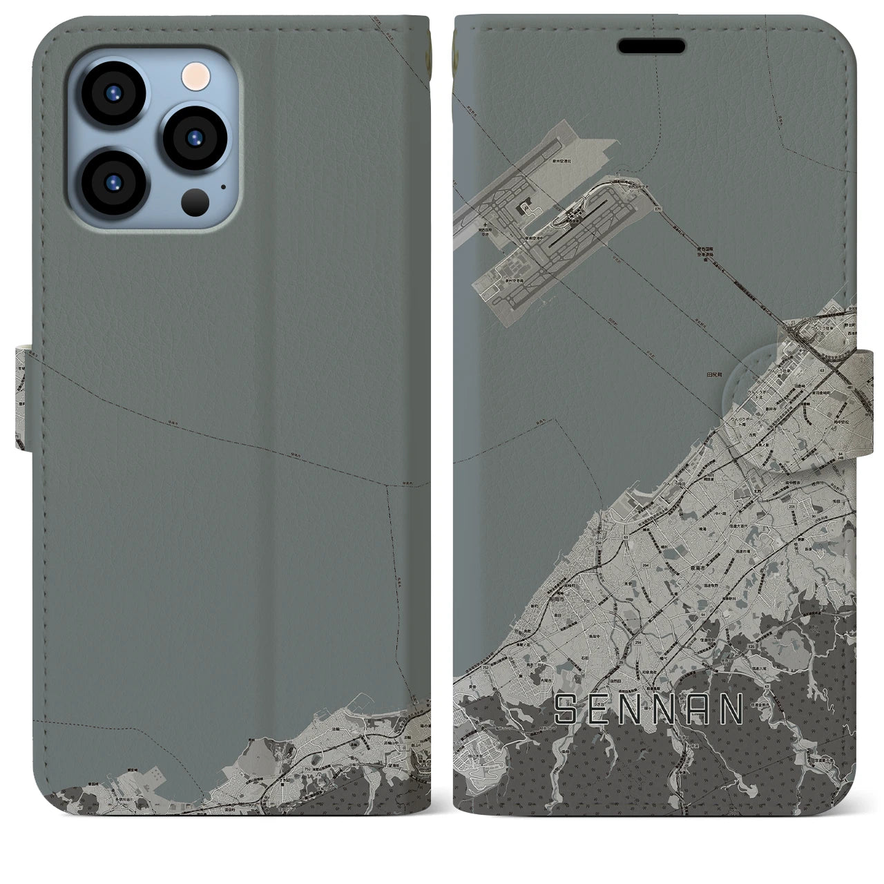 【泉南(大阪府)】地図柄iPhoneケース(手帳タイプ)モノトーン・iPhone 13 Pro Max 用