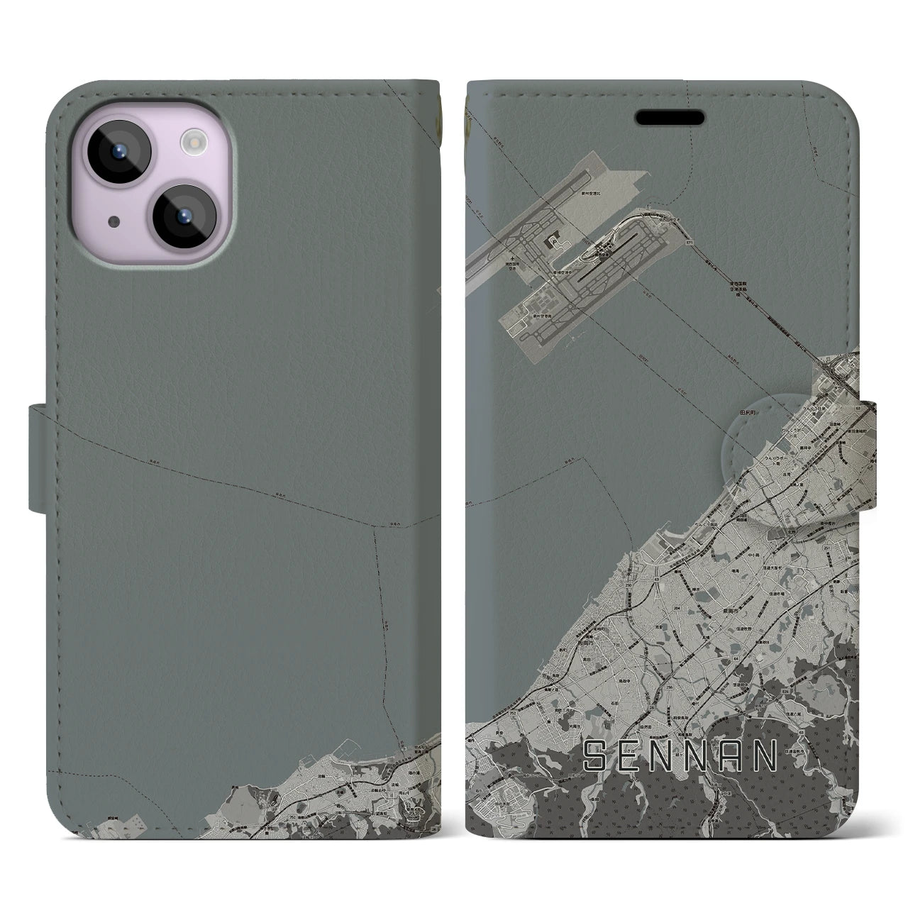 【泉南(大阪府)】地図柄iPhoneケース(手帳タイプ)モノトーン・iPhone 14 用
