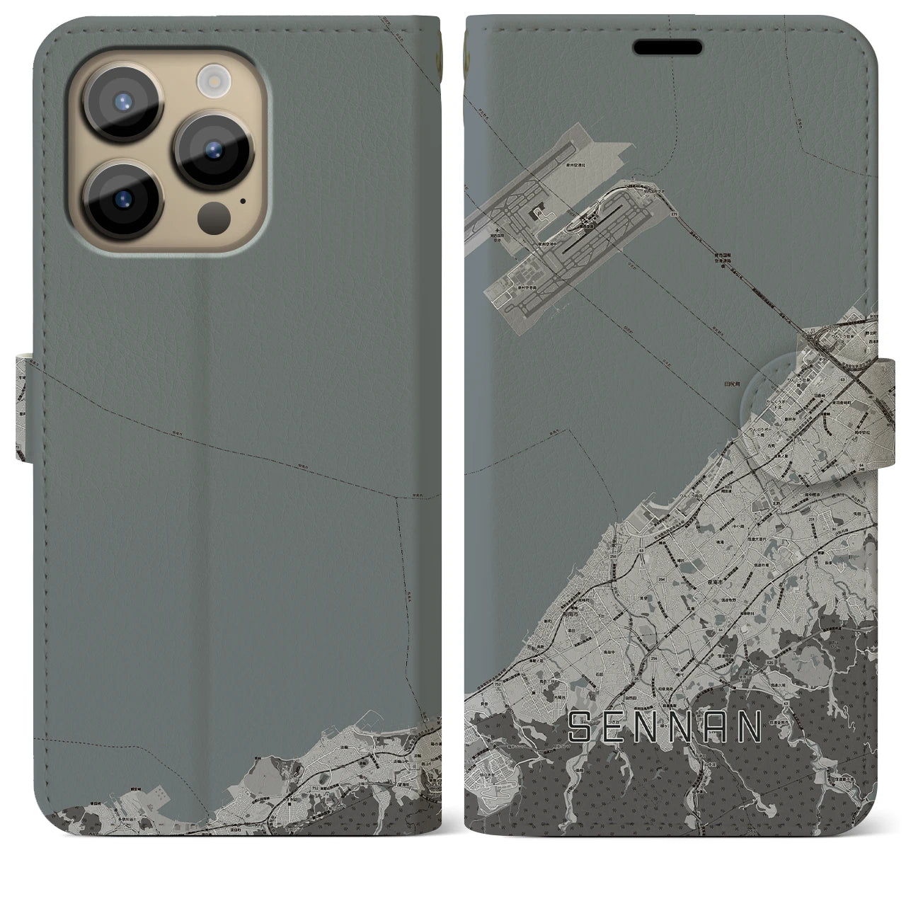 【泉南(大阪府)】地図柄iPhoneケース(手帳タイプ)モノトーン・iPhone 14 Pro Max 用