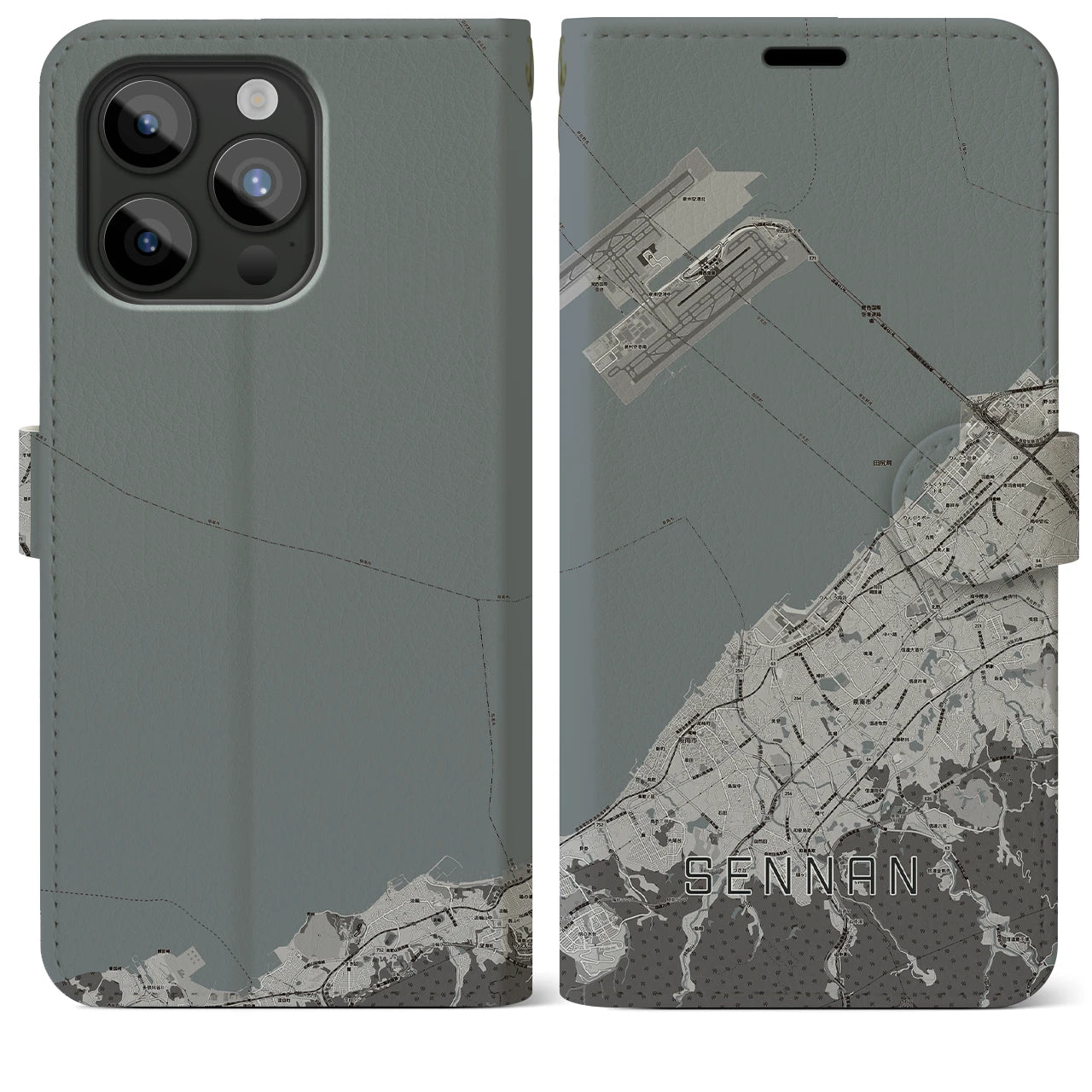 【泉南(大阪府)】地図柄iPhoneケース(手帳タイプ)モノトーン・iPhone 15 Pro Max 用
