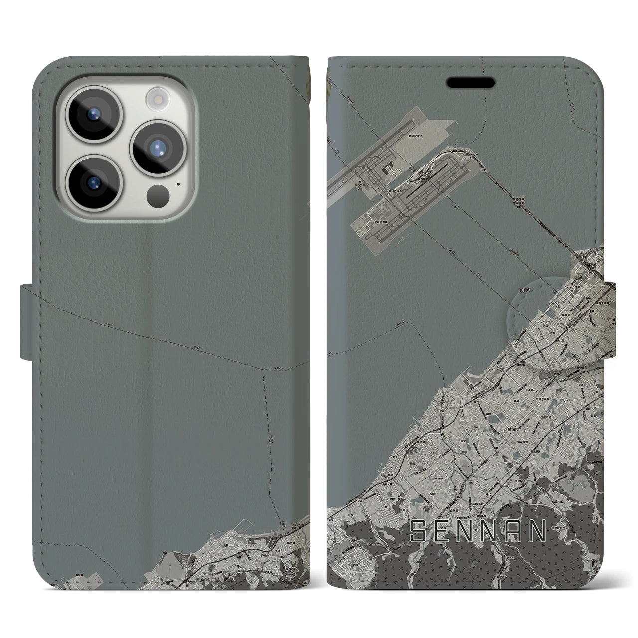 【泉南(大阪府)】地図柄iPhoneケース(手帳タイプ)モノトーン・iPhone 15 Pro 用