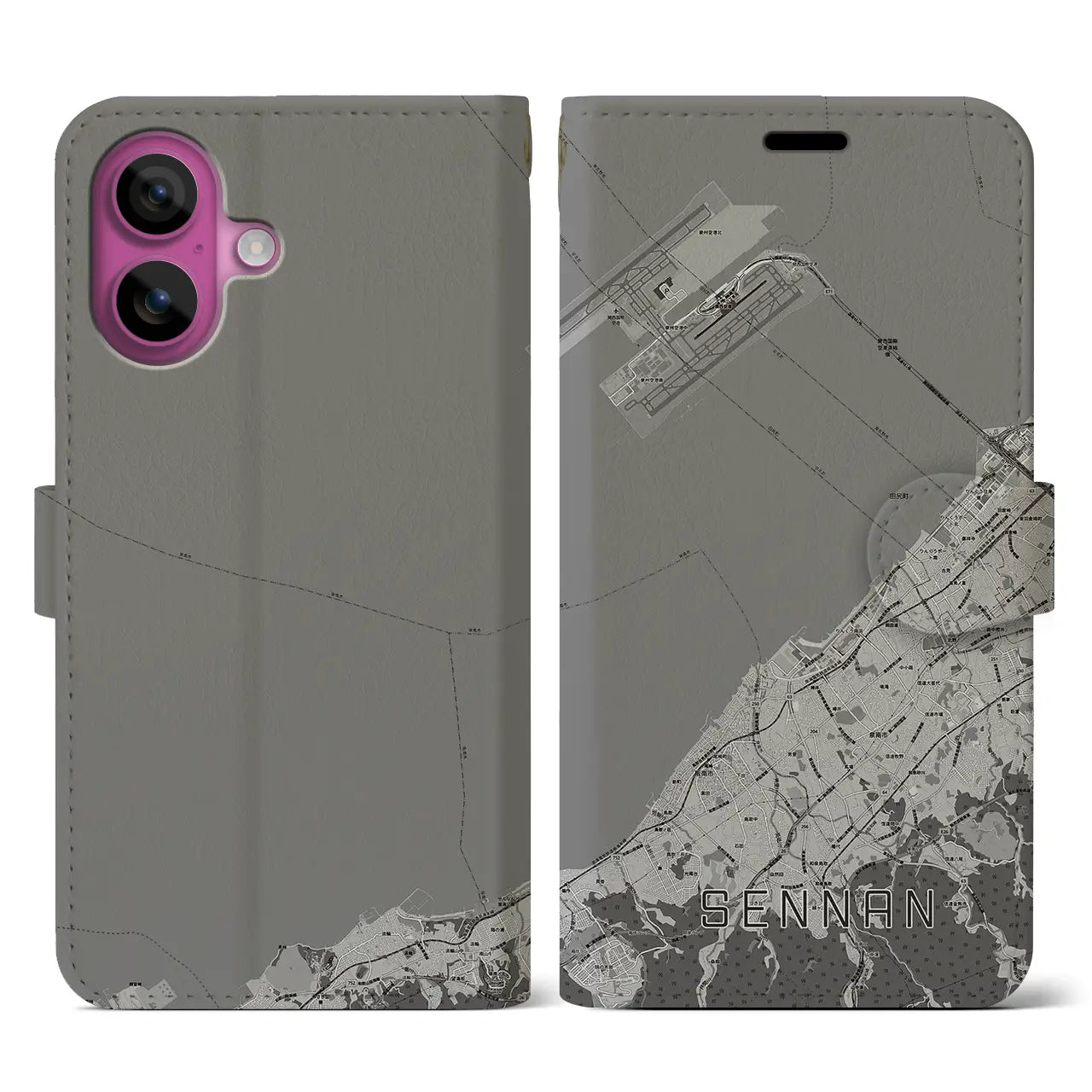【泉南(大阪府)】地図柄iPhoneケース(手帳タイプ)モノトーン・iPhone 16 Pro 用