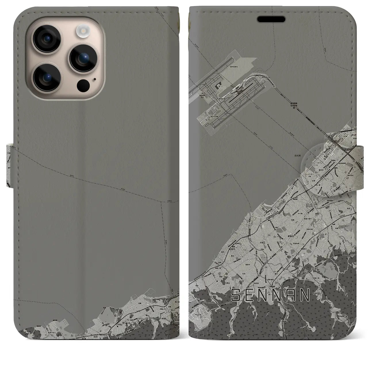 【泉南(大阪府)】地図柄iPhoneケース(手帳タイプ)モノトーン・iPhone 16 Plus 用