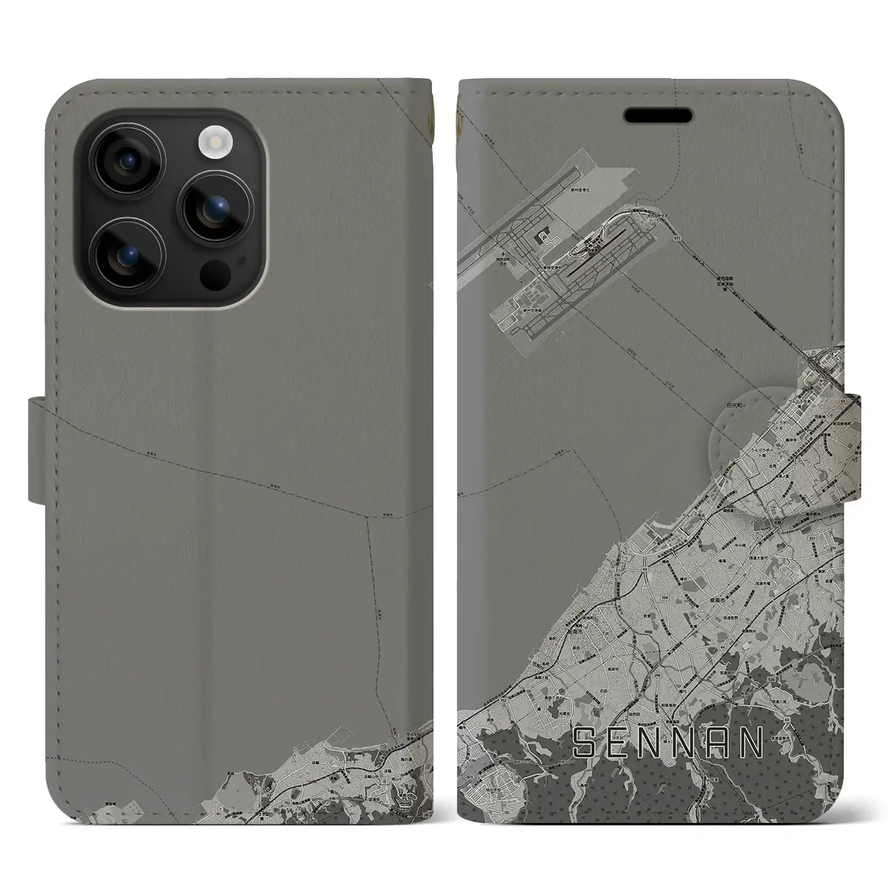 【泉南(大阪府)】地図柄iPhoneケース(手帳タイプ)モノトーン・iPhone 16 用