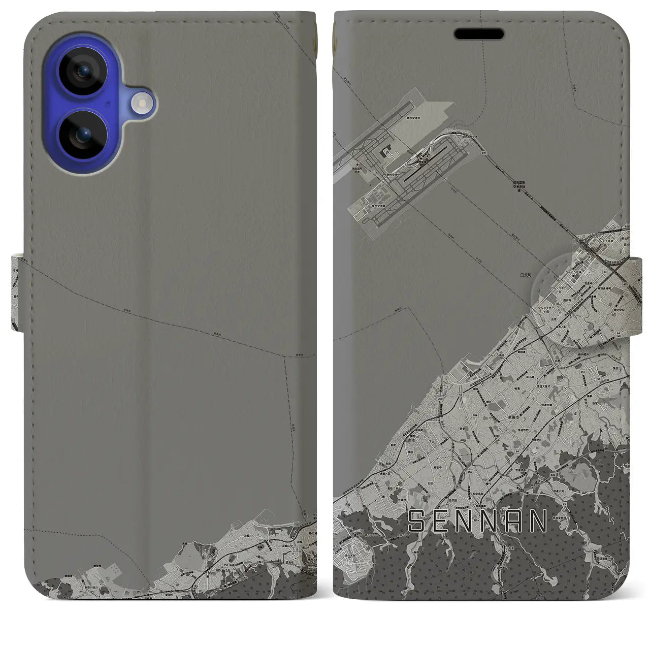 【泉南(大阪府)】地図柄iPhoneケース(手帳タイプ)モノトーン・iPhone 16 Pro Max 用