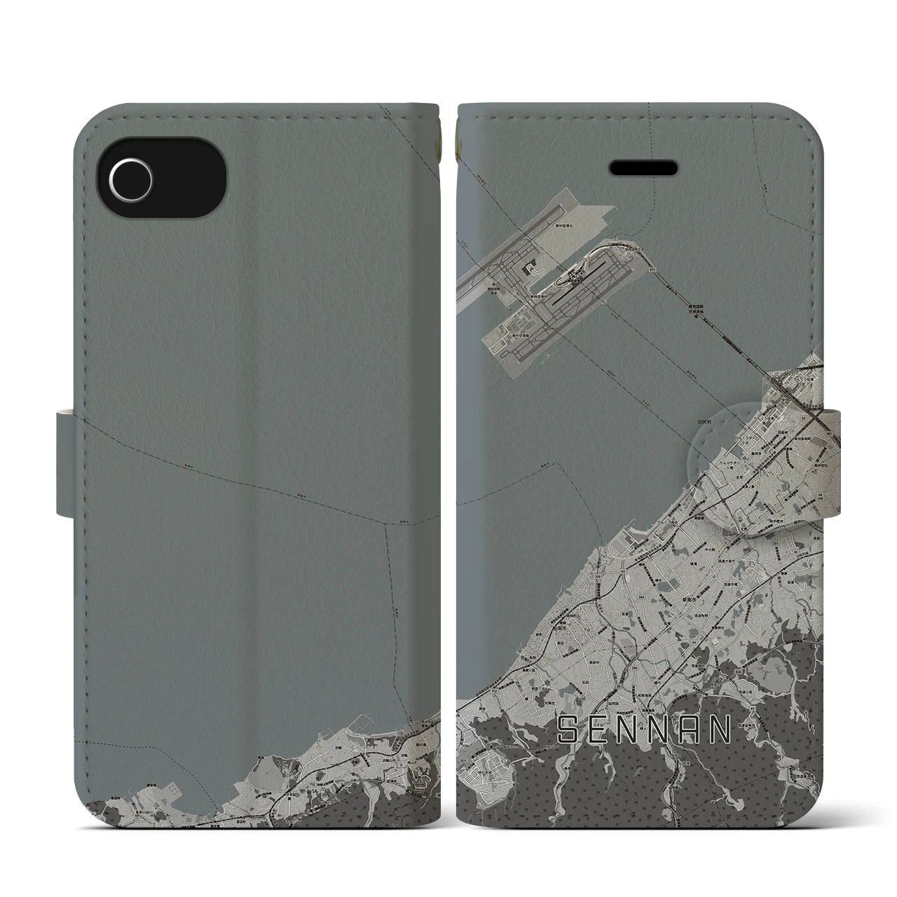 【泉南(大阪府)】地図柄iPhoneケース(手帳タイプ)モノトーン・iPhone SE(第3 / 第2世代) / 8 / 7 / 6s / 6 用