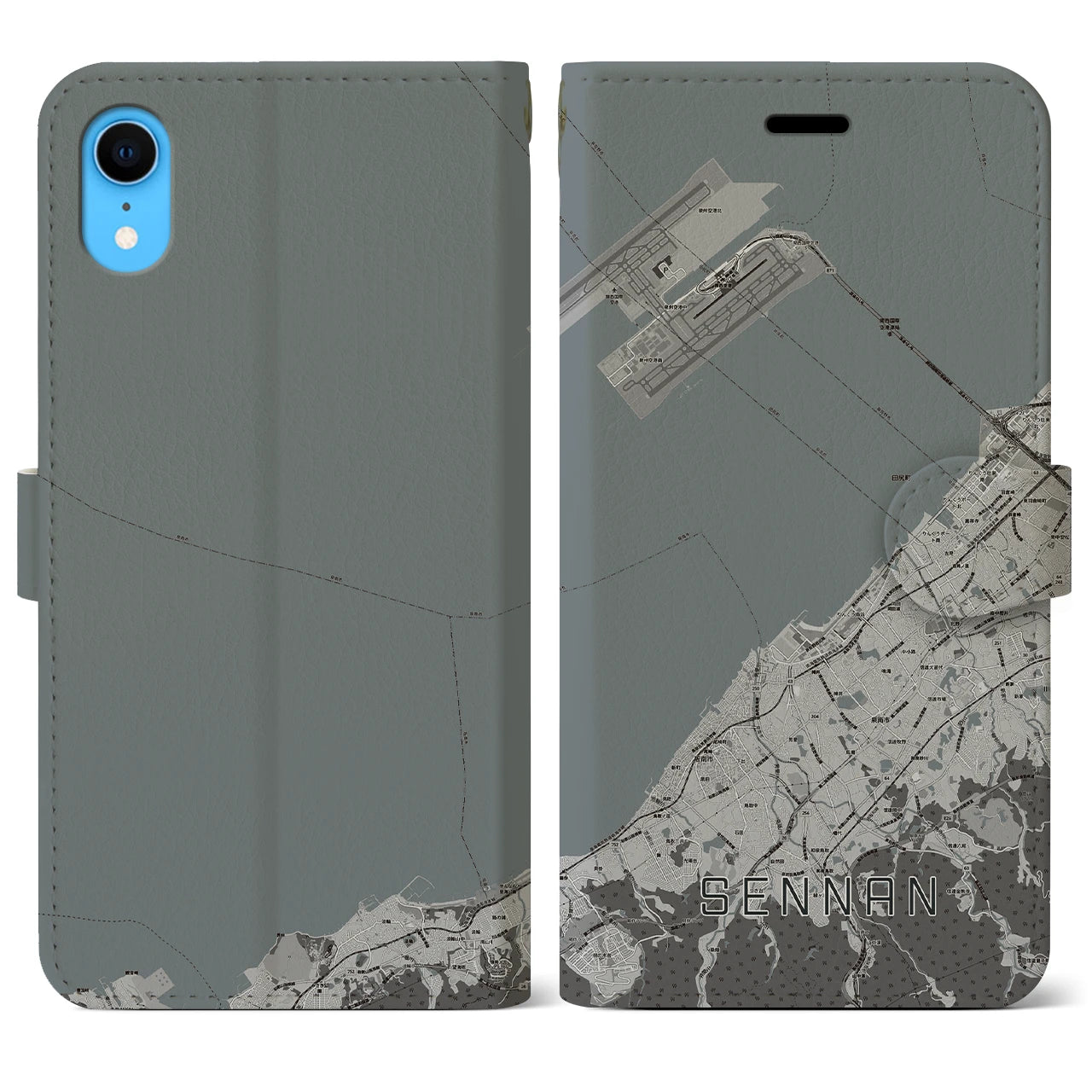 【泉南(大阪府)】地図柄iPhoneケース(手帳タイプ)モノトーン・iPhone XR 用