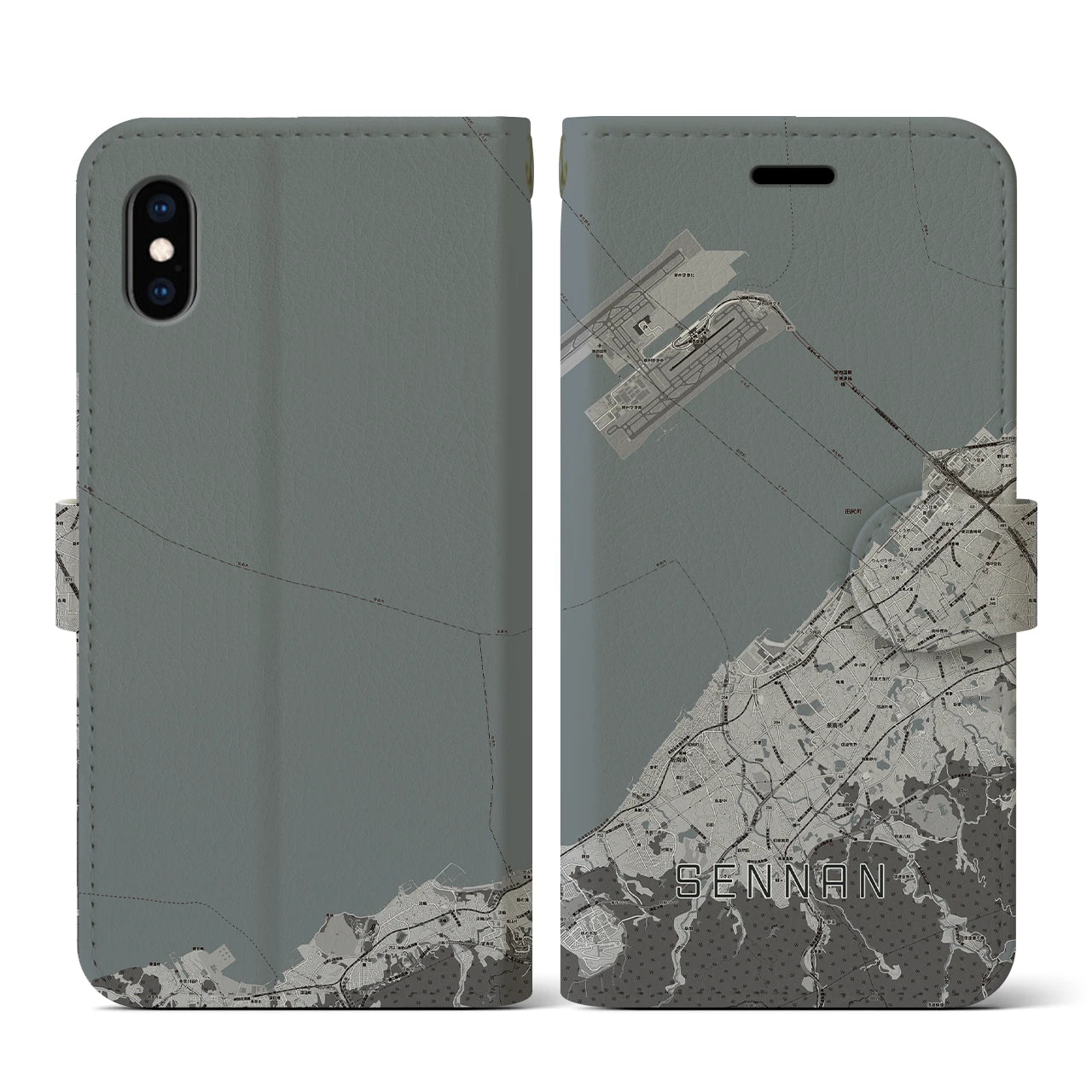 【泉南(大阪府)】地図柄iPhoneケース(手帳タイプ)モノトーン・iPhone XS / X 用