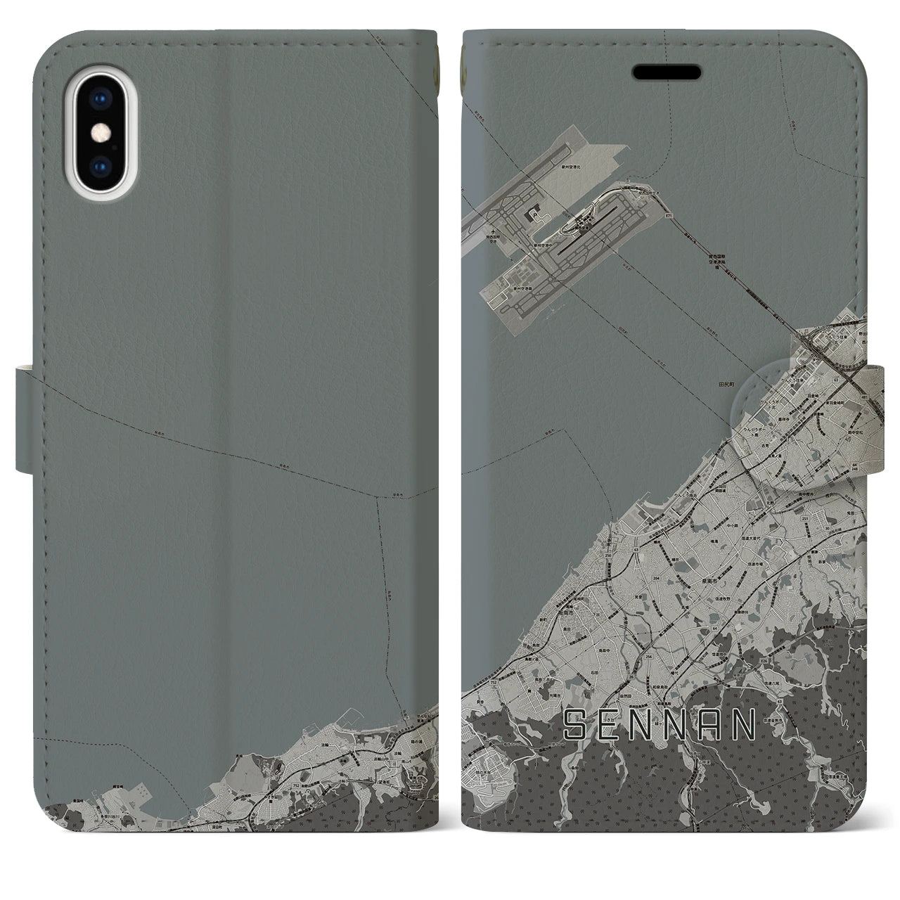【泉南(大阪府)】地図柄iPhoneケース(手帳タイプ)モノトーン・iPhone XS Max 用