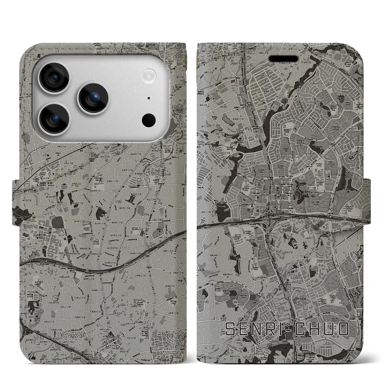 【千里中央(大阪府)】地図柄iPhoneケース(手帳タイプ)