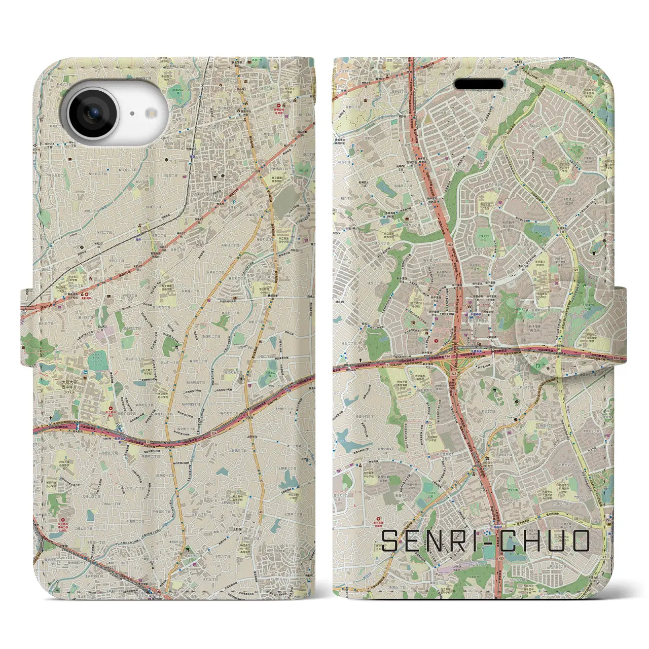 【千里中央(大阪府)】地図柄iPhoneケース(手帳タイプ)