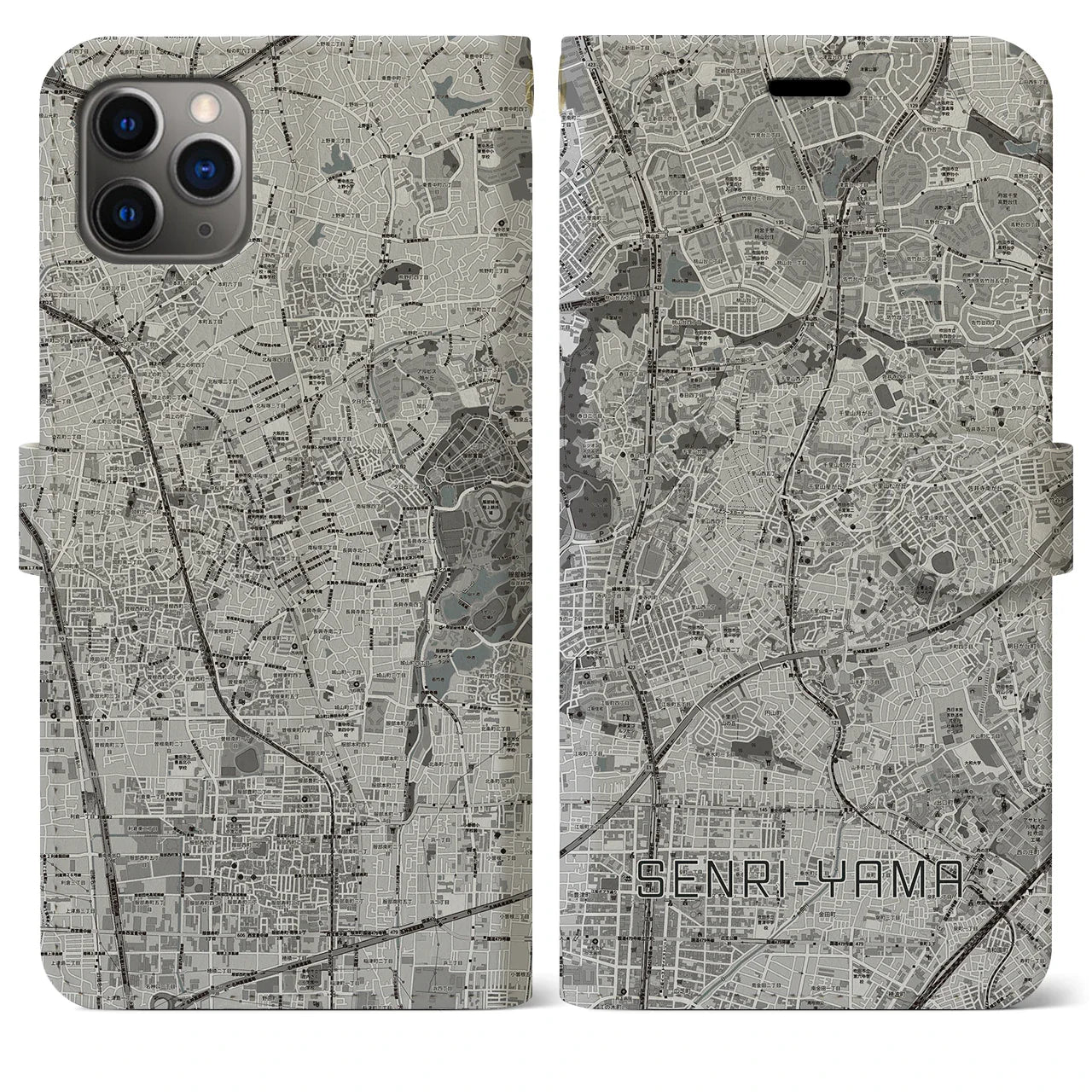 【千里山(大阪府)】地図柄iPhoneケース(手帳タイプ)モノトーン・iPhone 11 Pro Max 用