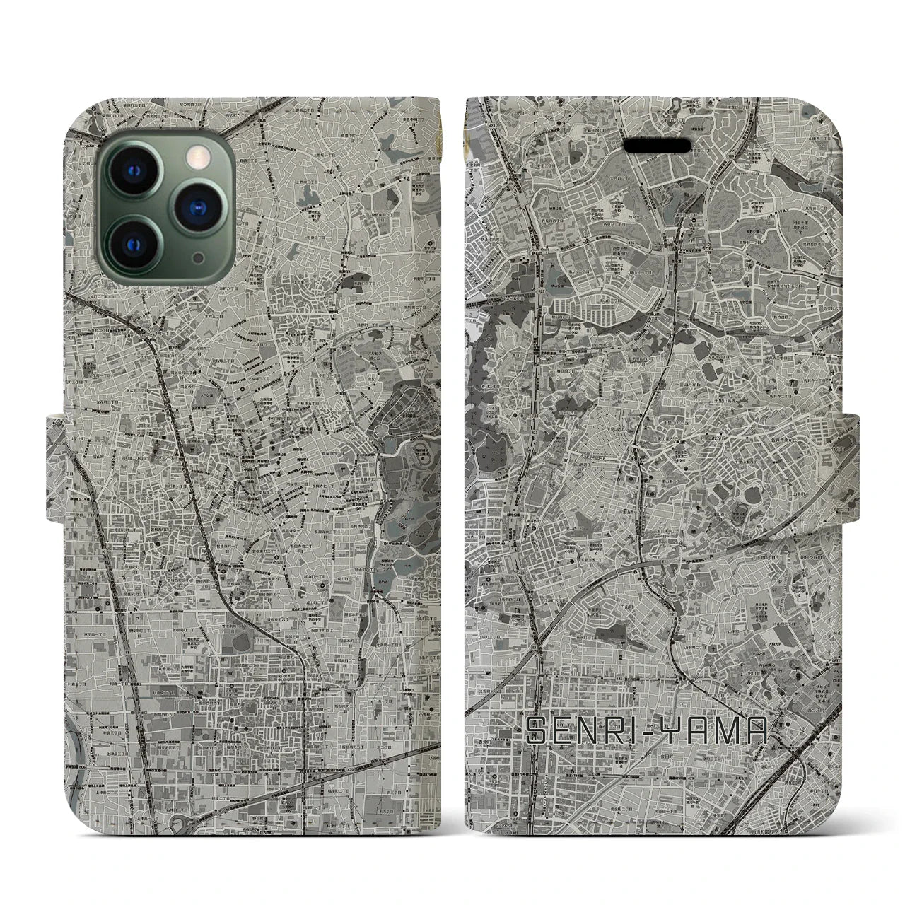 【千里山(大阪府)】地図柄iPhoneケース(手帳タイプ)モノトーン・iPhone 11 Pro 用
