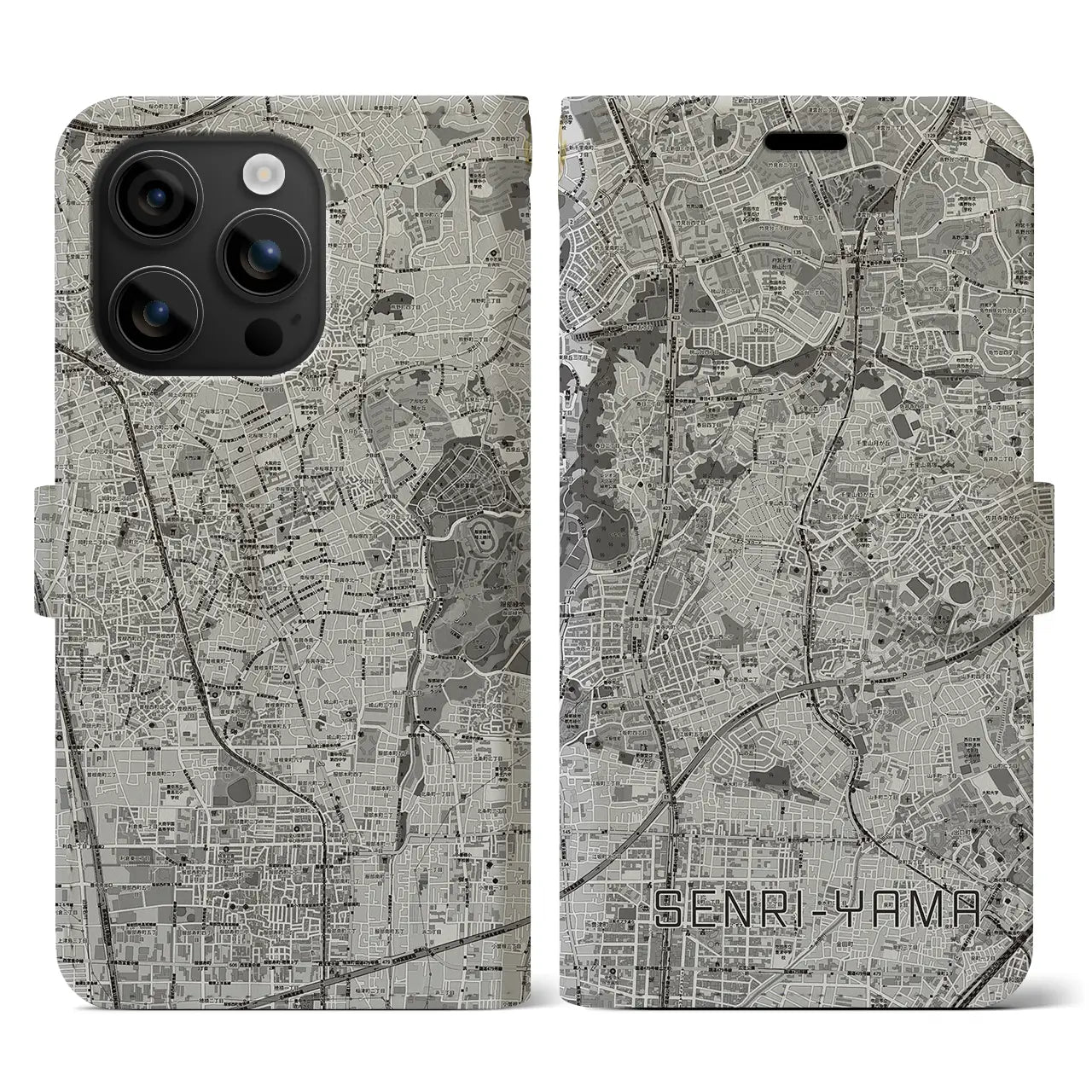 【千里山(大阪府)】地図柄iPhoneケース(手帳タイプ)モノトーン・iPhone 16 用