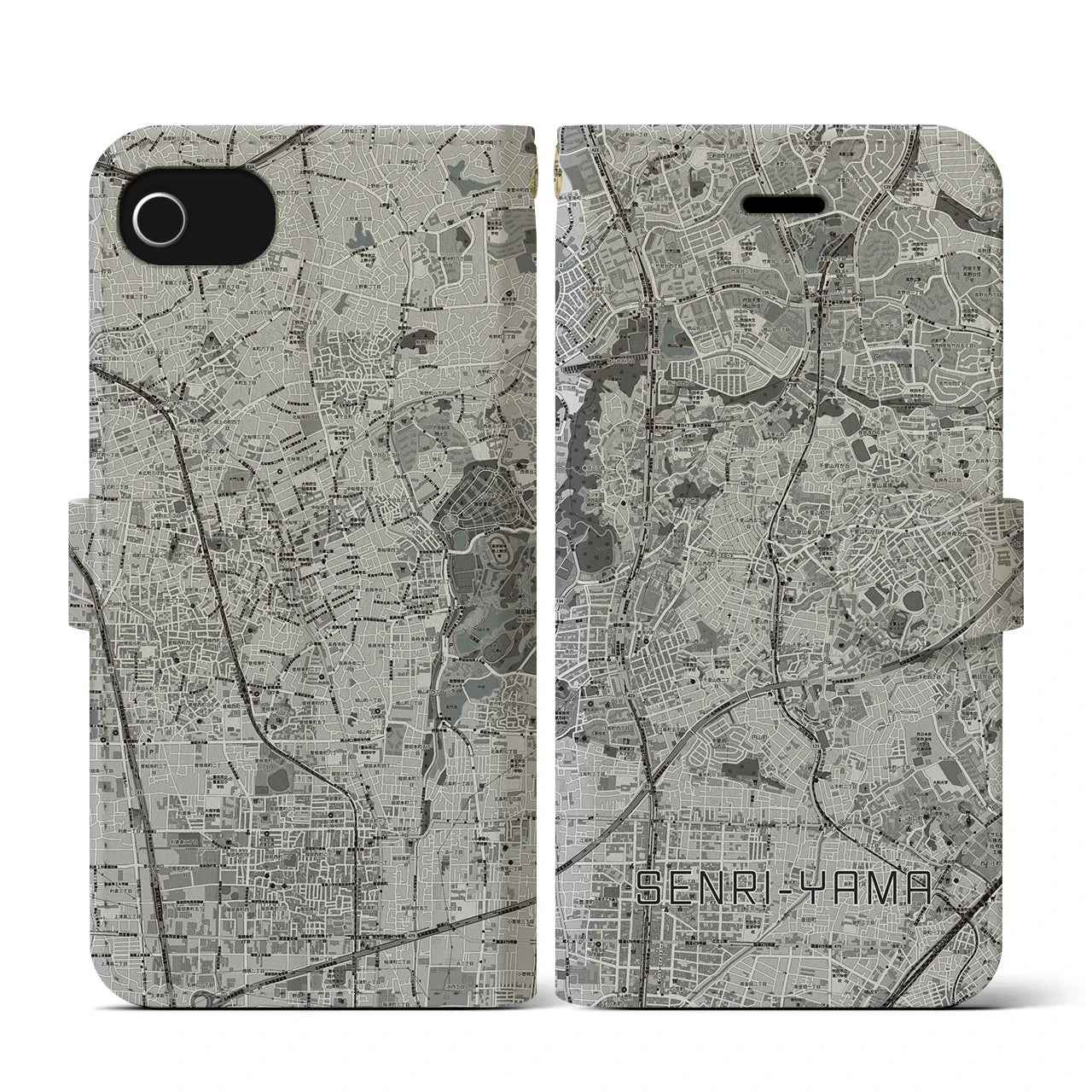 【千里山(大阪府)】地図柄iPhoneケース(手帳タイプ)モノトーン・iPhone SE(第3 / 第2世代) / 8 / 7 / 6s / 6 用