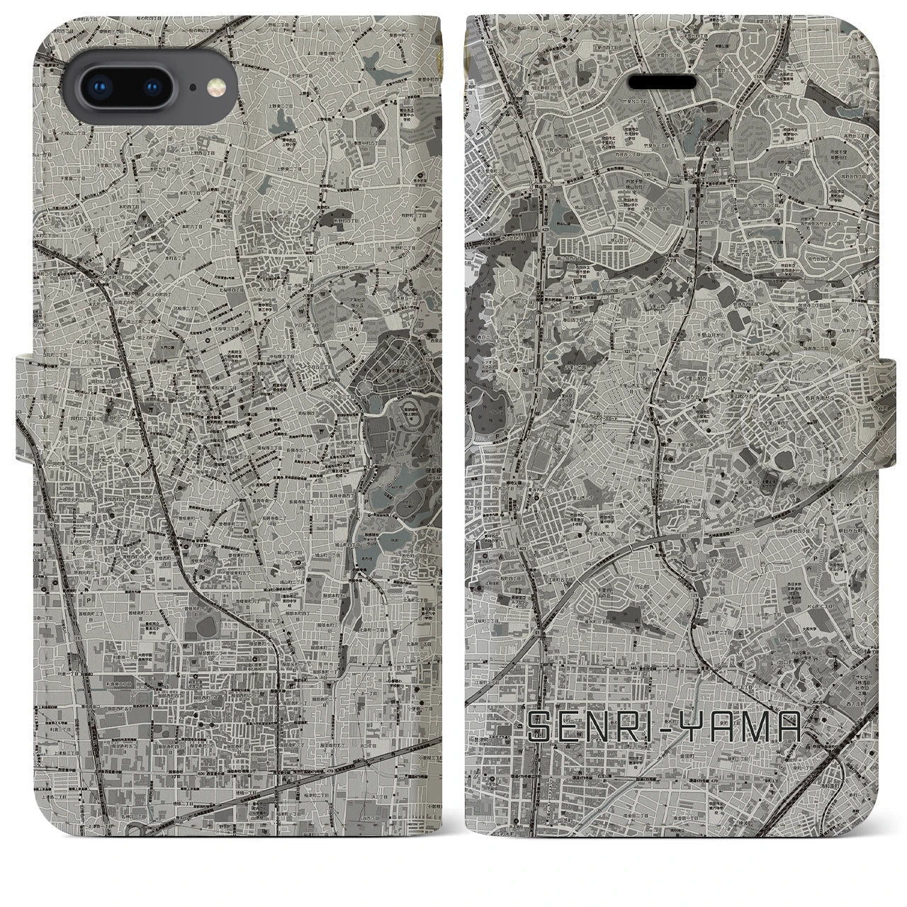 【千里山(大阪府)】地図柄iPhoneケース(手帳タイプ)モノトーン・iPhone 8Plus /7Plus / 6sPlus / 6Plus 用