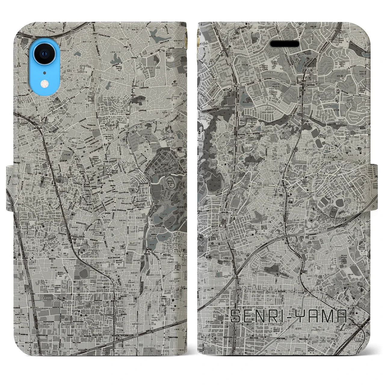 【千里山(大阪府)】地図柄iPhoneケース(手帳タイプ)モノトーン・iPhone XR 用