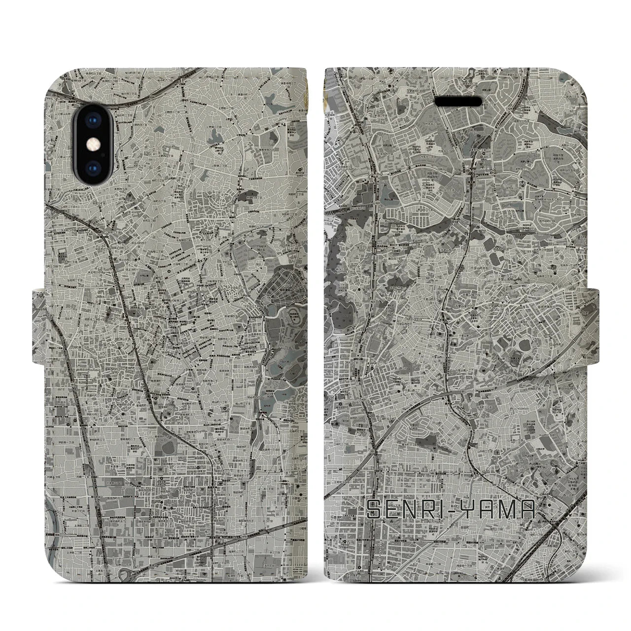 【千里山(大阪府)】地図柄iPhoneケース(手帳タイプ)モノトーン・iPhone XS / X 用