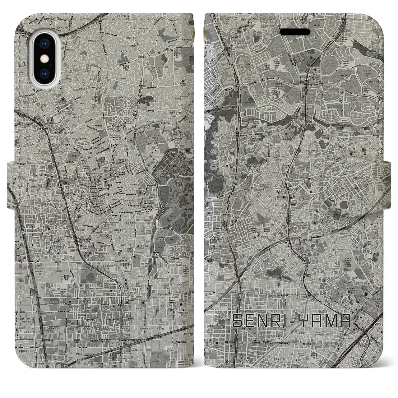 【千里山(大阪府)】地図柄iPhoneケース(手帳タイプ)モノトーン・iPhone XS Max 用