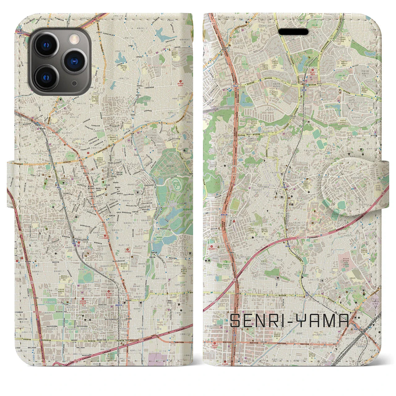 【千里山(大阪府)】地図柄iPhoneケース(手帳タイプ)ナチュラル・iPhone 11 Pro Max 用