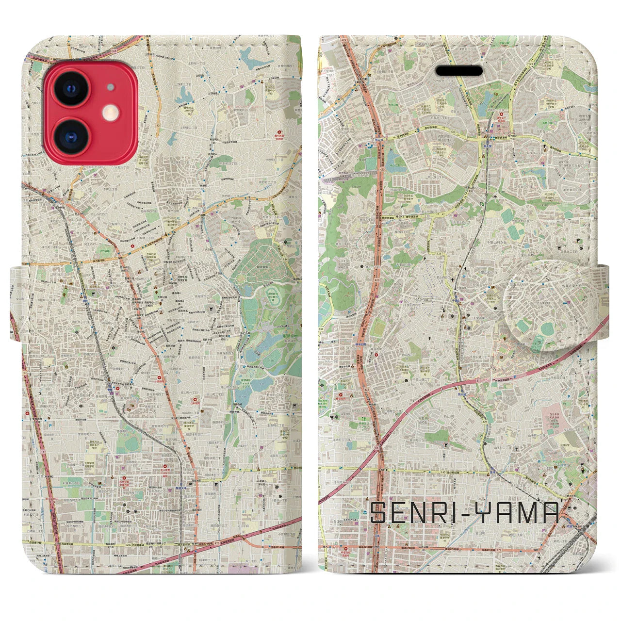 【千里山(大阪府)】地図柄iPhoneケース(手帳タイプ)ナチュラル・iPhone 11 用