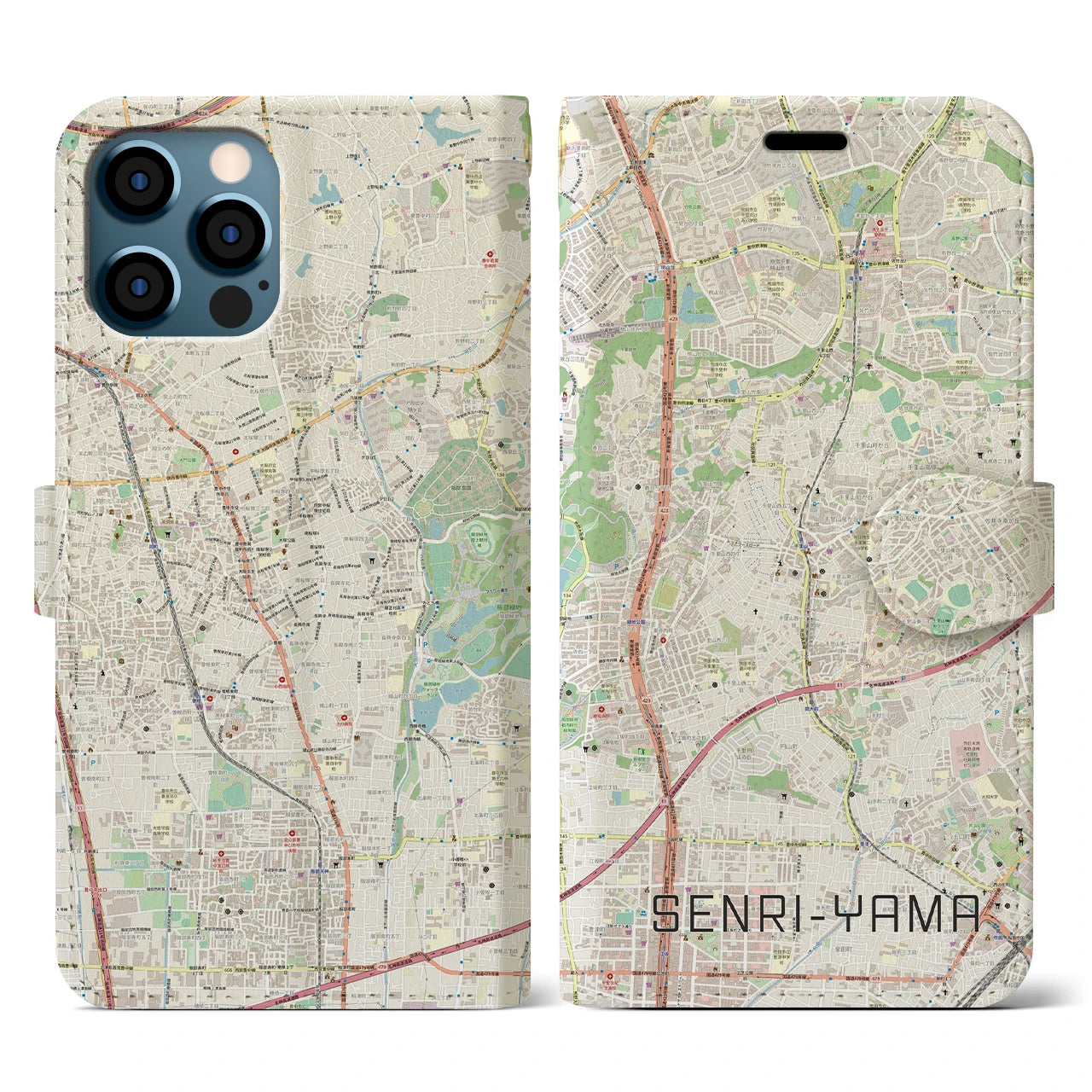 【千里山(大阪府)】地図柄iPhoneケース(手帳タイプ)