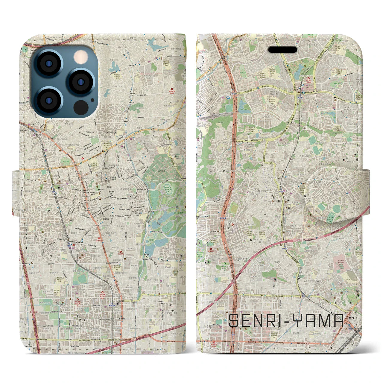 【千里山(大阪府)】地図柄iPhoneケース(手帳タイプ)ナチュラル・iPhone 12 / 12 Pro 用