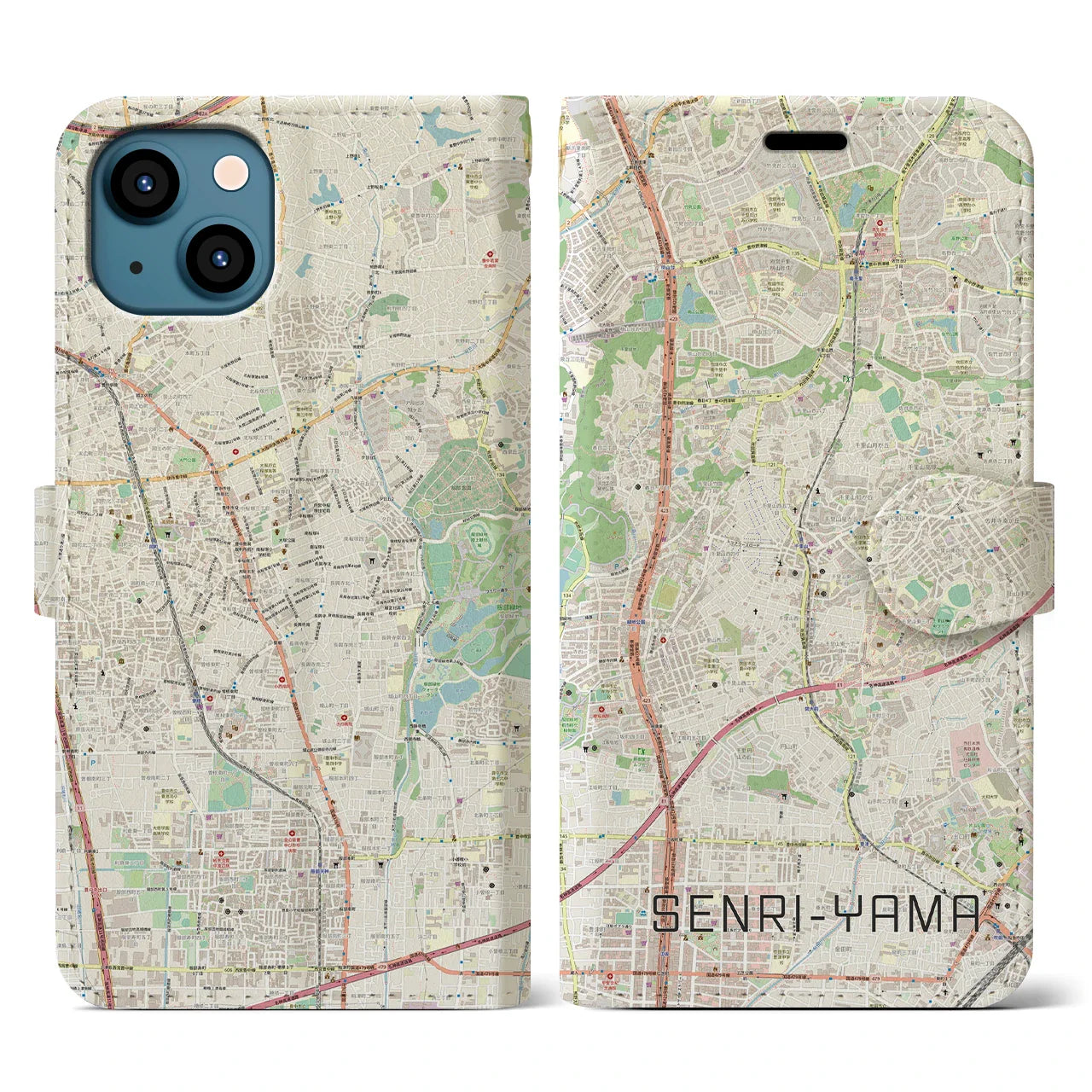 【千里山(大阪府)】地図柄iPhoneケース(手帳タイプ)ナチュラル・iPhone 13 用