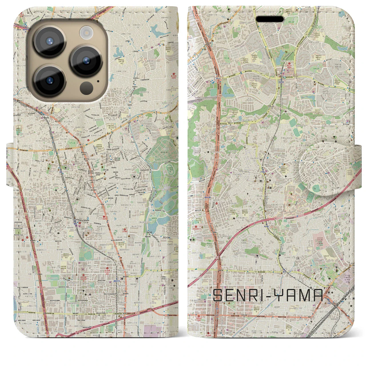 【千里山(大阪府)】地図柄iPhoneケース(手帳タイプ)ナチュラル・iPhone 14 Pro Max 用