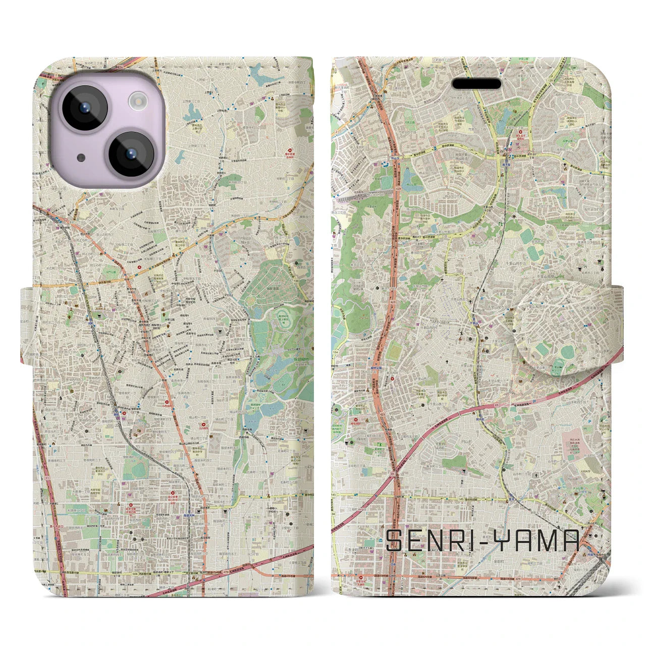 【千里山(大阪府)】地図柄iPhoneケース(手帳タイプ)ナチュラル・iPhone 14 用