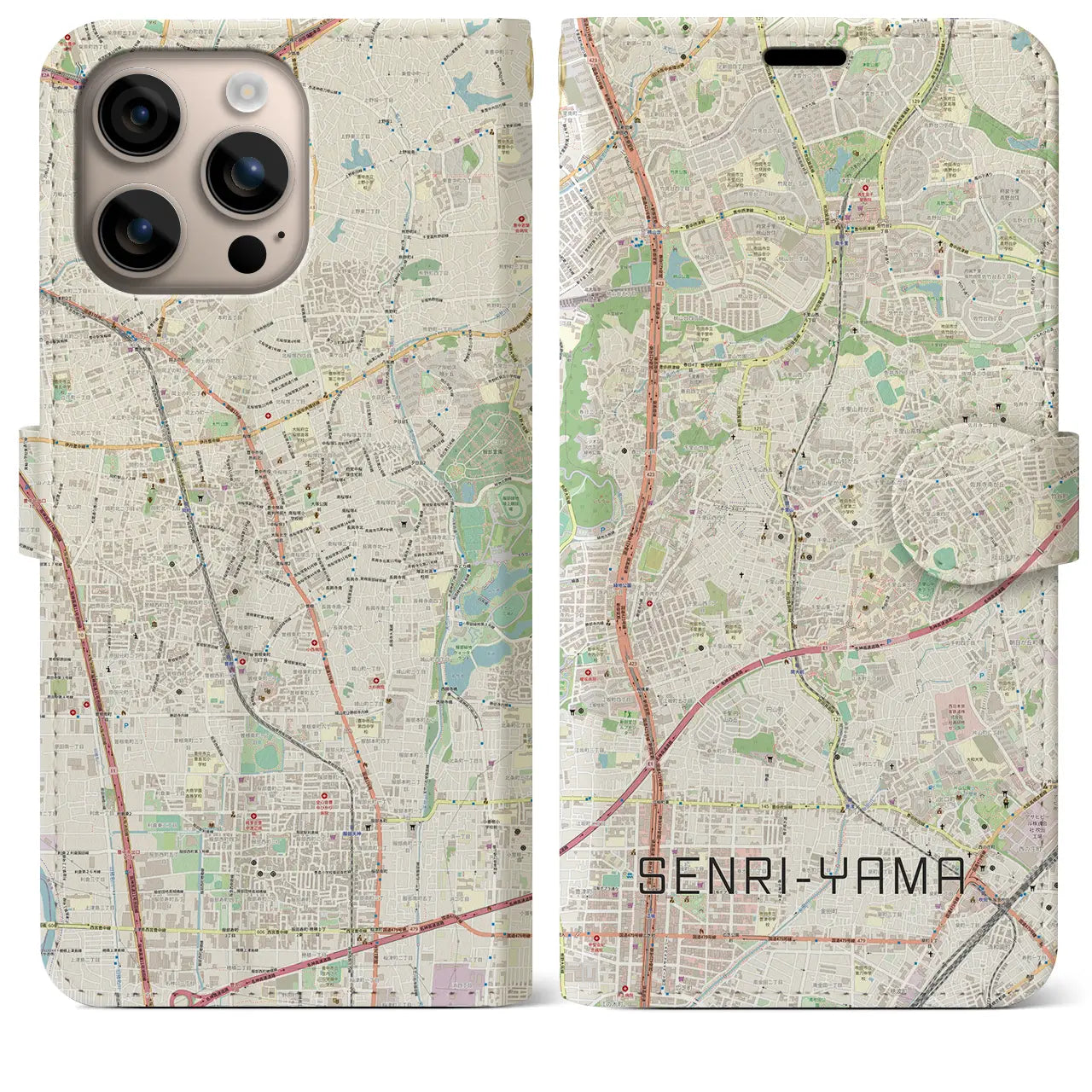 【千里山(大阪府)】地図柄iPhoneケース(手帳タイプ)ナチュラル・iPhone 16 Plus 用
