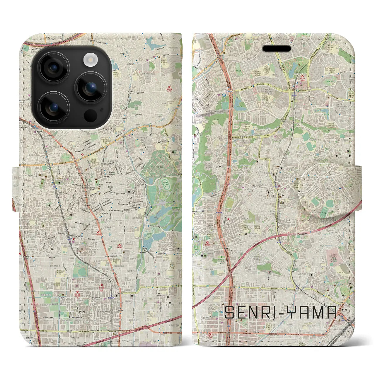 【千里山(大阪府)】地図柄iPhoneケース(手帳タイプ)ナチュラル・iPhone 16 用