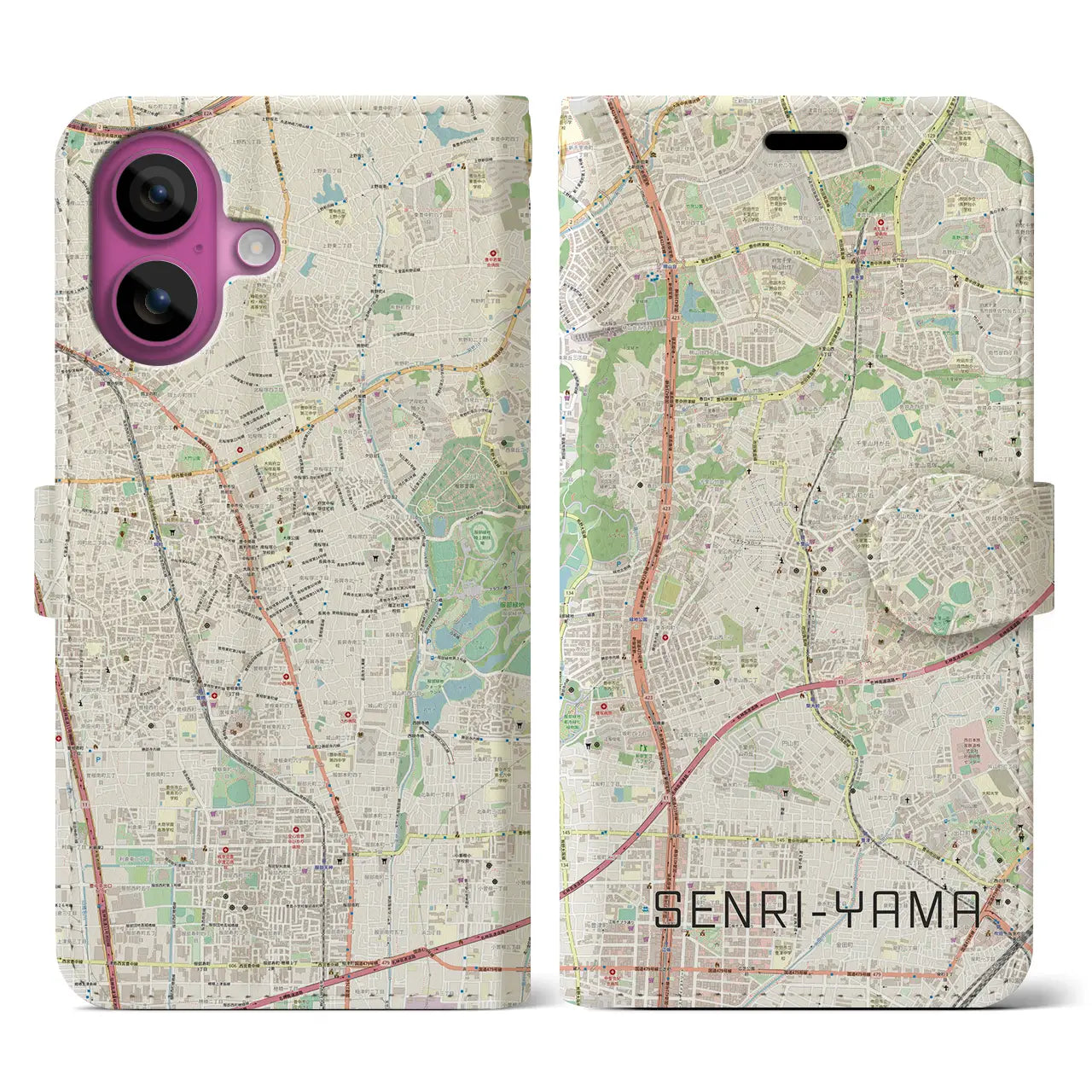 【千里山(大阪府)】地図柄iPhoneケース(手帳タイプ)ナチュラル・iPhone 16 Pro 用