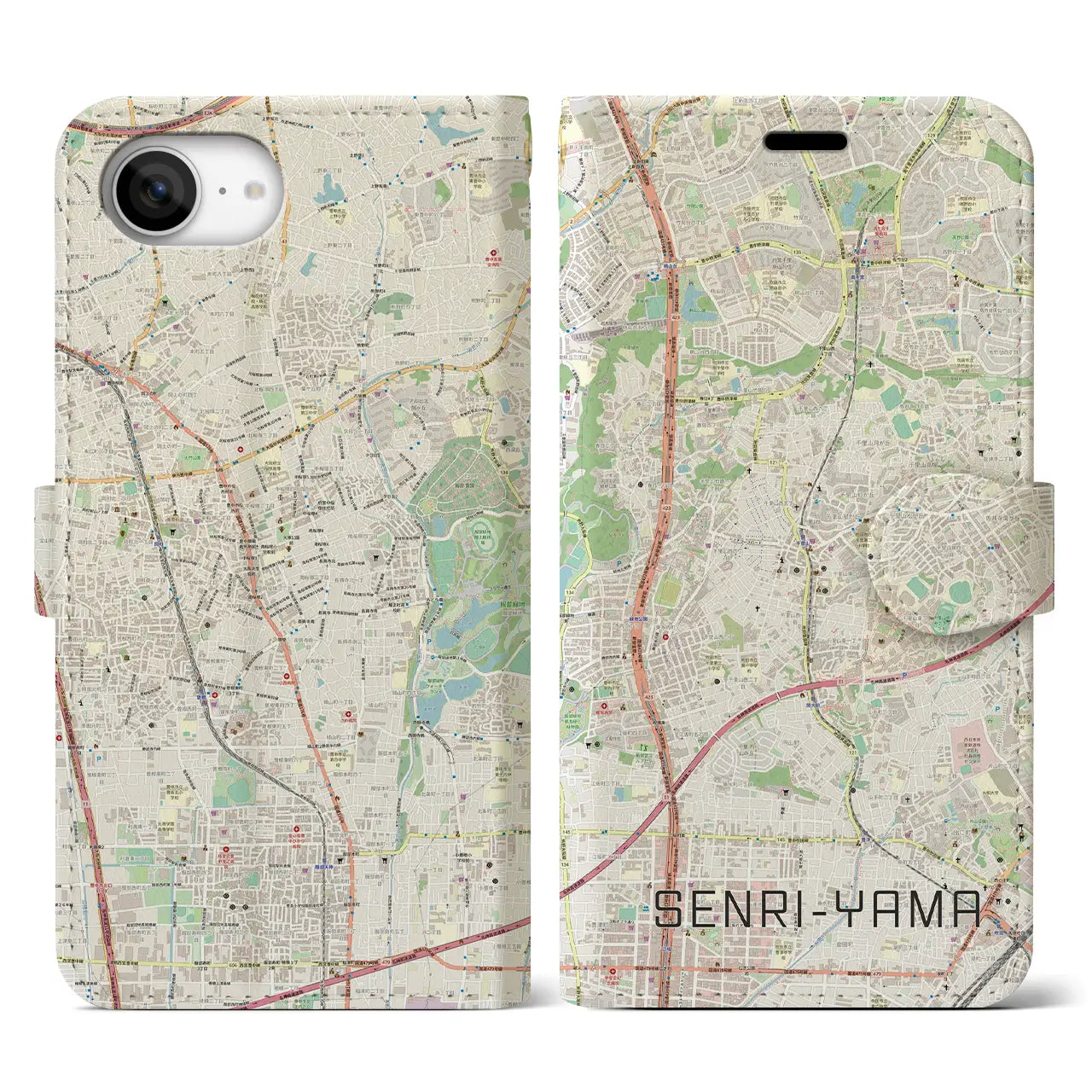 【千里山(大阪府)】地図柄iPhoneケース(手帳タイプ)