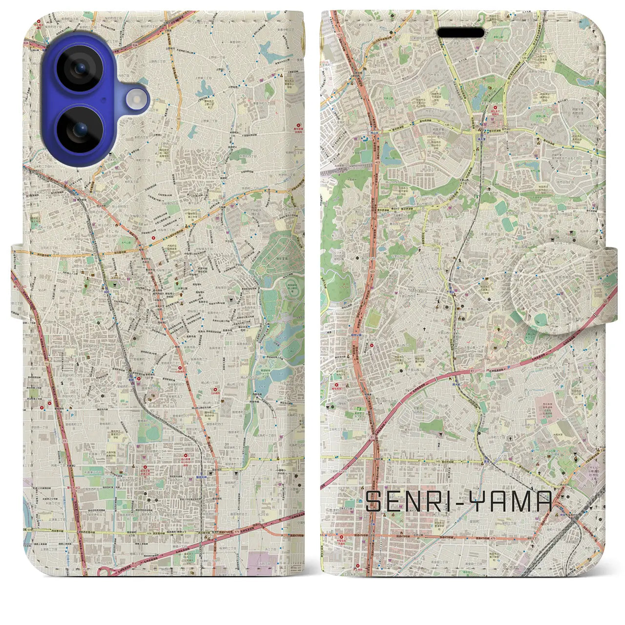 【千里山(大阪府)】地図柄iPhoneケース(手帳タイプ)ナチュラル・iPhone 16 Pro Max 用