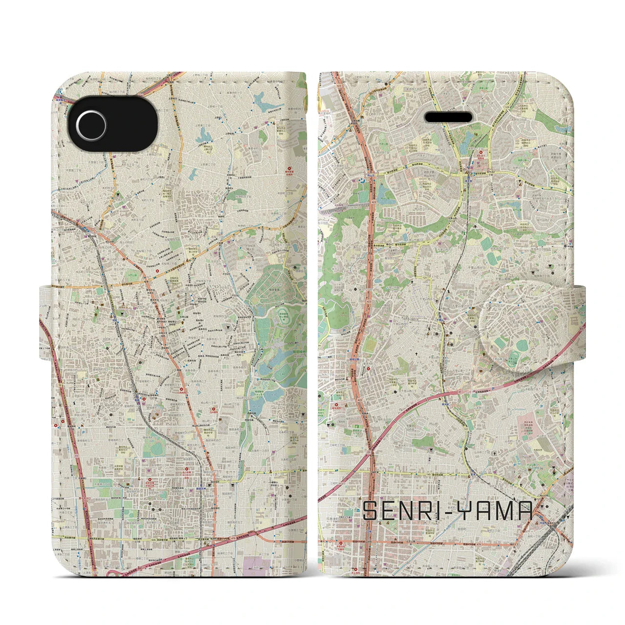 【千里山(大阪府)】地図柄iPhoneケース(手帳タイプ)ナチュラル・iPhone SE(第3 / 第2世代) / 8 / 7 / 6s / 6 用