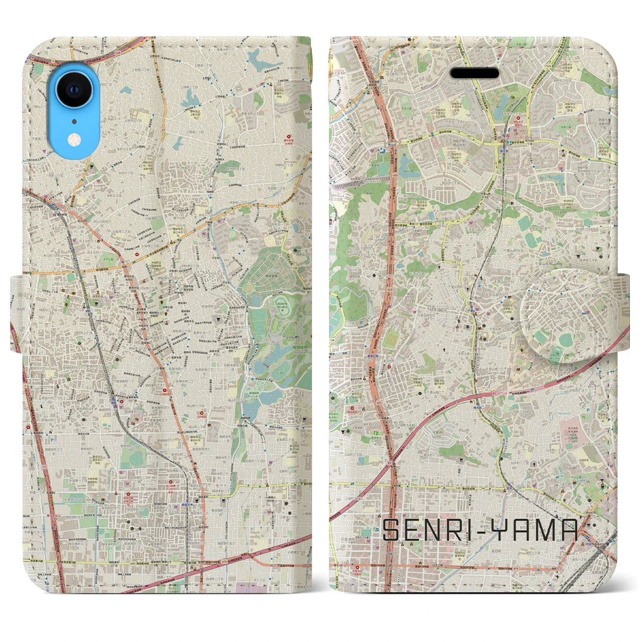 【千里山(大阪府)】地図柄iPhoneケース(手帳タイプ)ナチュラル・iPhone XR 用